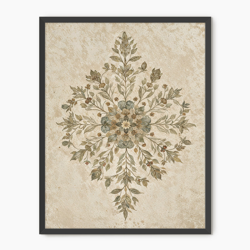 Geometric Flower Motif Watercolor - Sage and Rose Prints