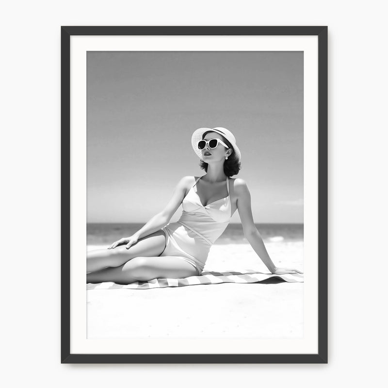 Woman Sunbathing Monochrome Photo Print No1 - Sage and Rose Prints