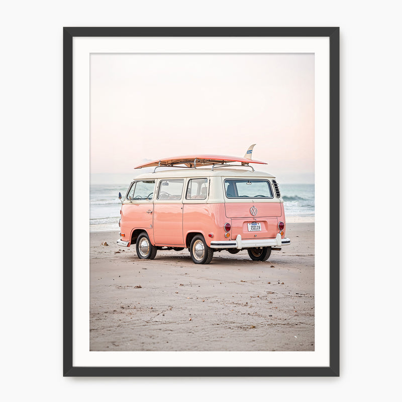 Retro VW Van on the Beach - Sage and Rose Prints