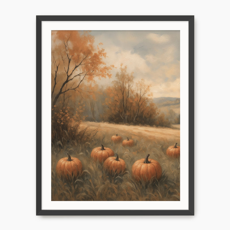 Vintage Style pumpkin fall print, fall artwork with solid wood black frame, fall wall art, pumpkin fall oil painting, fall wall decor in burnt orange and light beige, Sage & Rose Prints