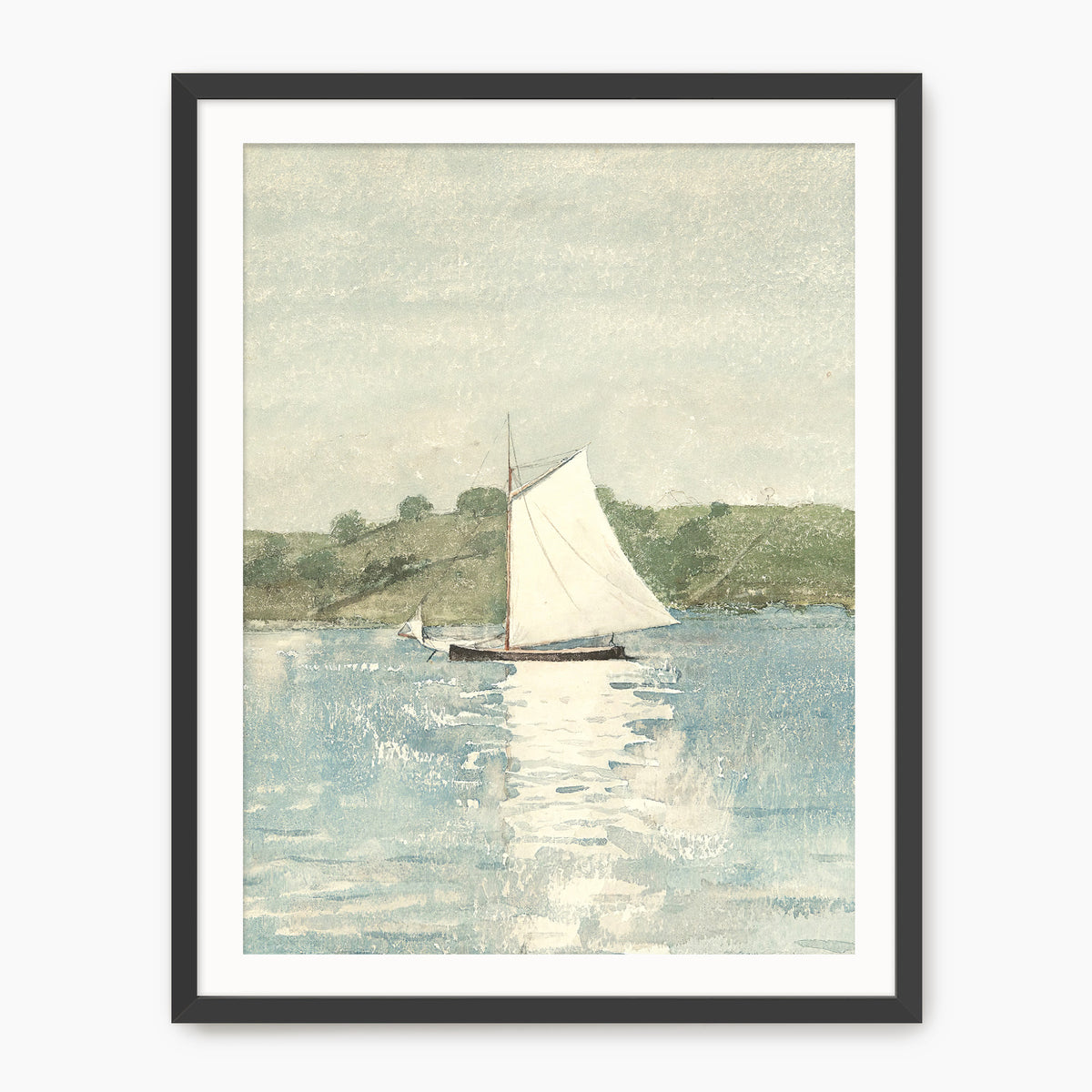 Sage and Light Blue Coastal Sailboat Art - Sage and Rose Prints