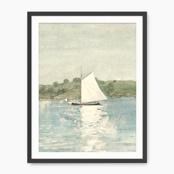 Sage and Light Blue Coastal Sailboat Art - Sage and Rose Prints