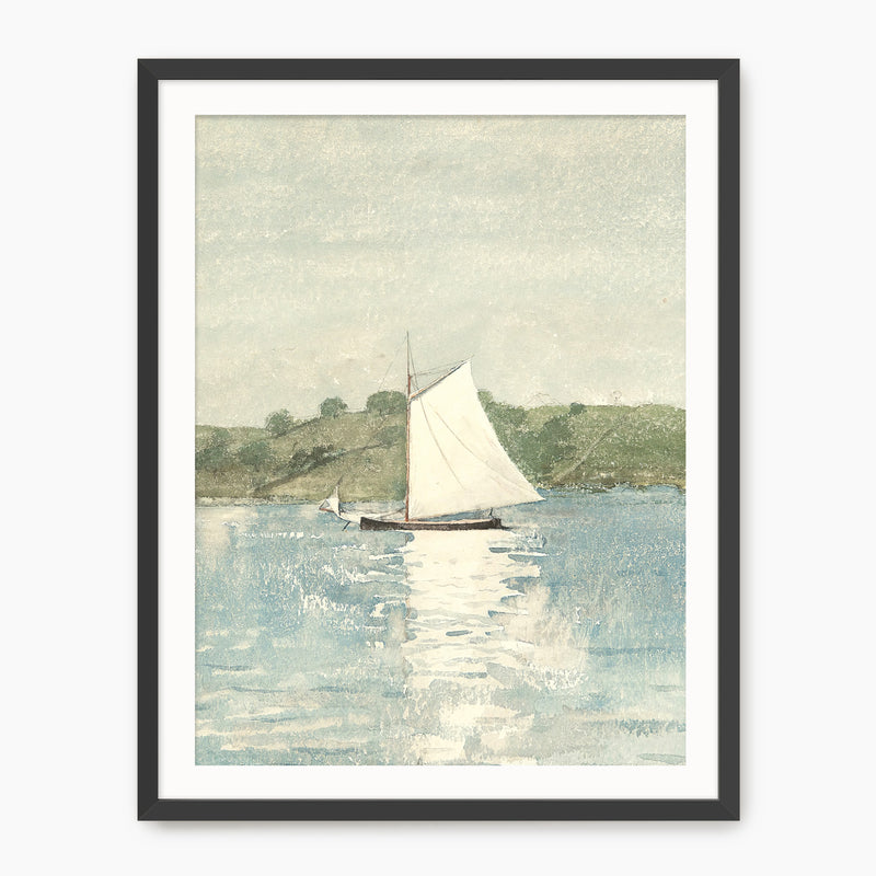 Sage and Light Blue Coastal Sailboat Art - Sage and Rose Prints