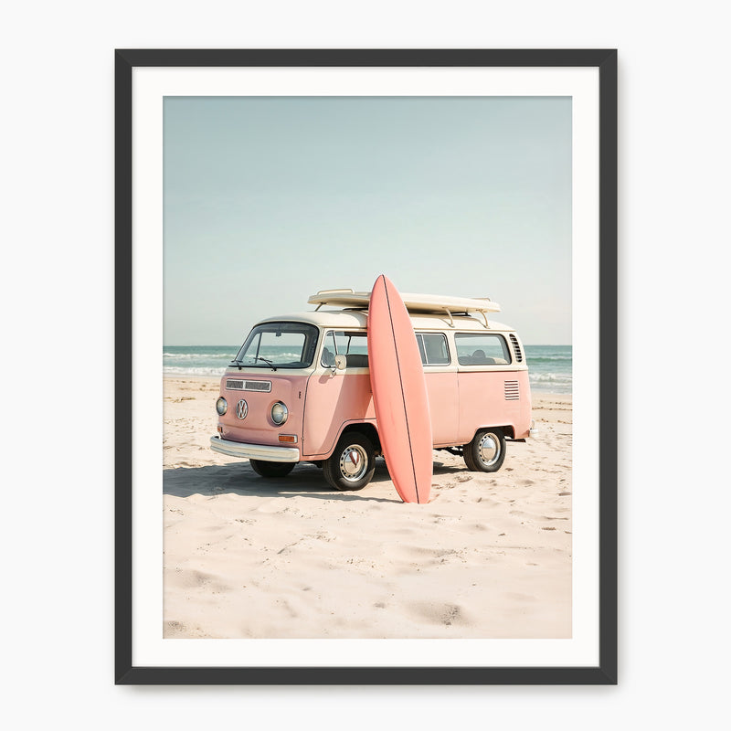 Sepia Surfer Van on the Beach - Sage and Rose Prints