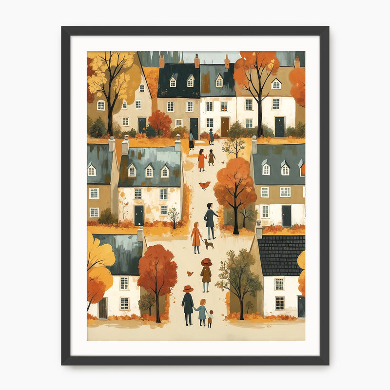 Cozy Fall Village Folk Fall Art Print - Sage and Rose Prints