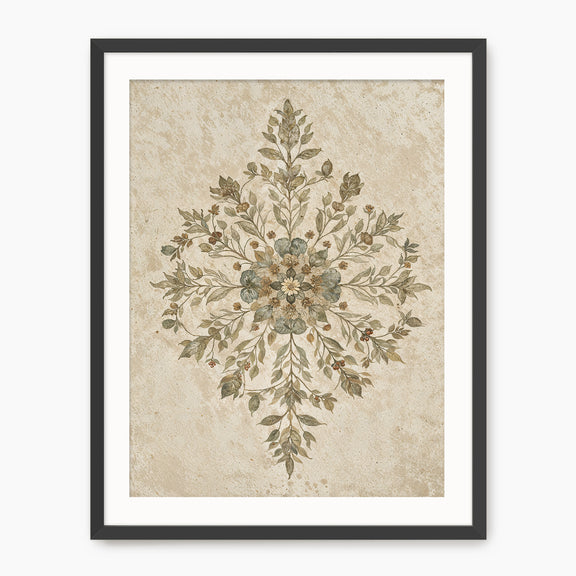 Geometric Flower Motif Watercolor - Sage and Rose Prints