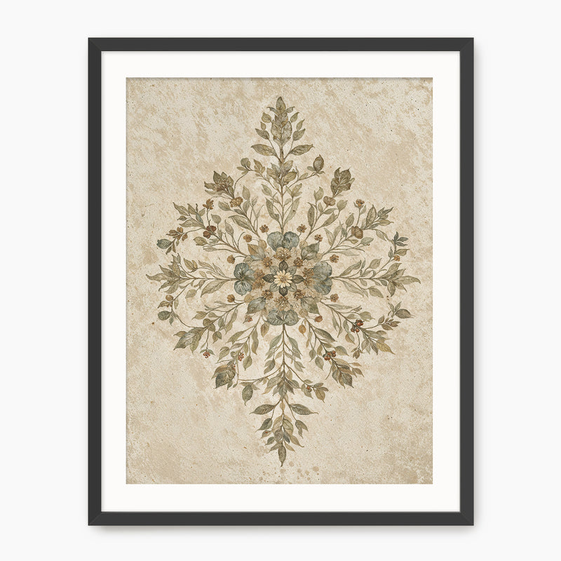 Geometric Flower Motif Watercolor - Sage and Rose Prints