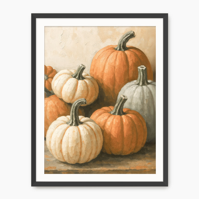 Pumpkin fall print, fall artwork with black frame, fall wall art, pumpkin fall oil painting, fall wall decor in burnt orange and light beige, Sage & Rose Prints