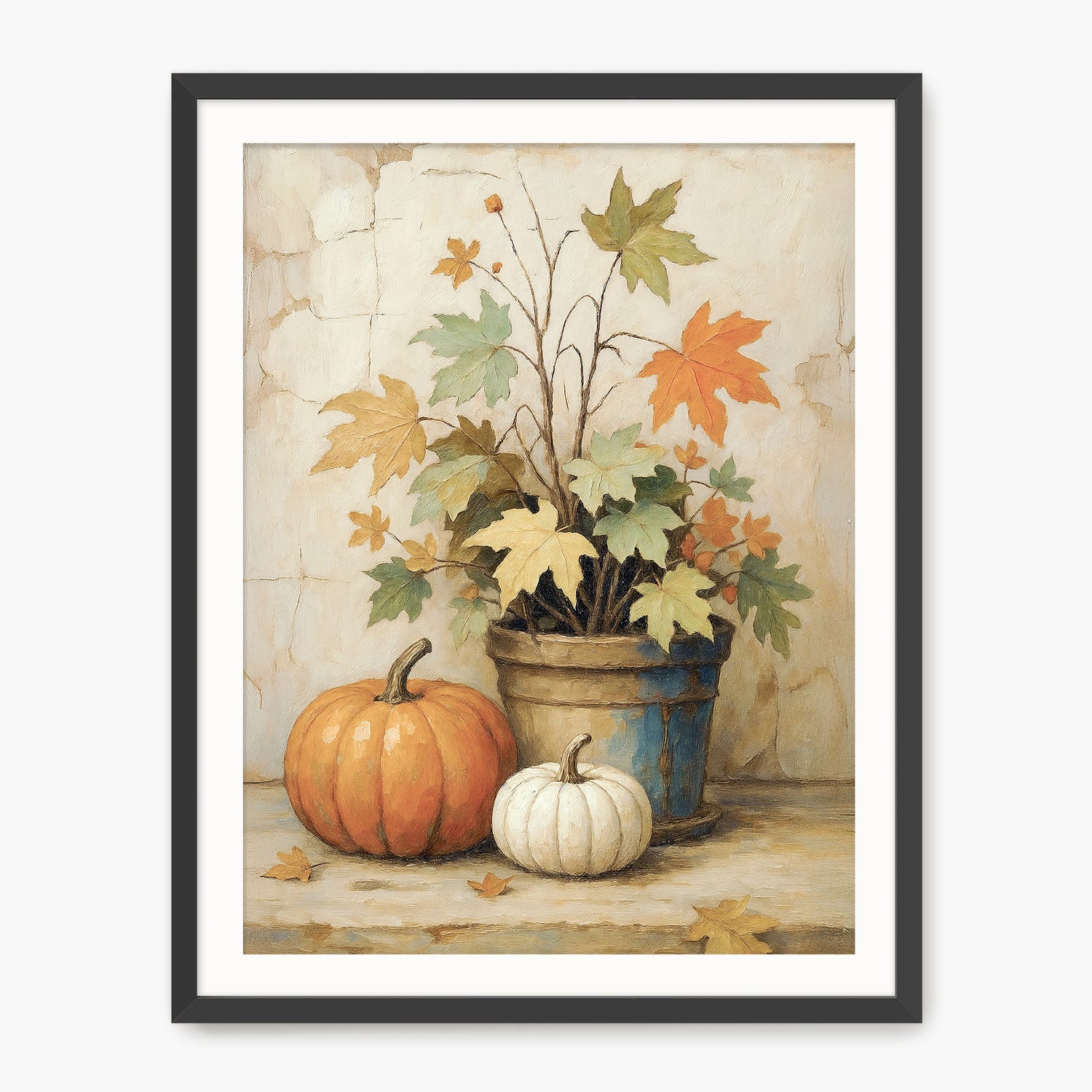 Pumpkin fall print, fall artwork with black frame, fall wall art, pumpkin fall oil painting, fall wall decor in burnt orange and light beige, Sage & Rose Prints