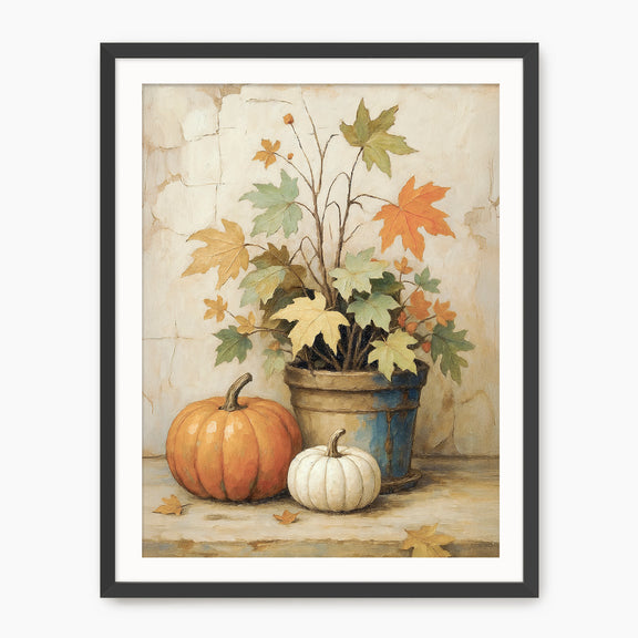 Pumpkin fall print, fall artwork with black frame, fall wall art, pumpkin fall oil painting, fall wall decor in burnt orange and light beige, Sage & Rose Prints