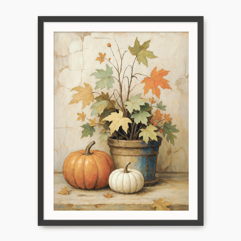 Pumpkin fall print, fall artwork with black frame, fall wall art, pumpkin fall oil painting, fall wall decor in burnt orange and light beige, Sage & Rose Prints