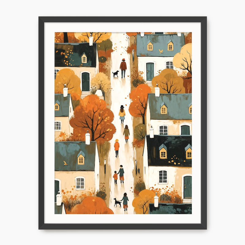 Nostalgic Village Folk Art Fall Wall Art - Sage and Rose Prints