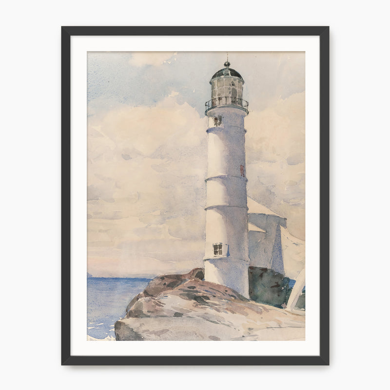 Lighthouse Watercolor Print in Pastel Blues - Sage and Rose Prints