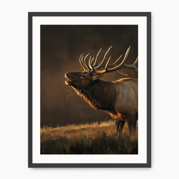 Moody Earth Tone Elk Wildlife Painting - Sage and Rose Prints