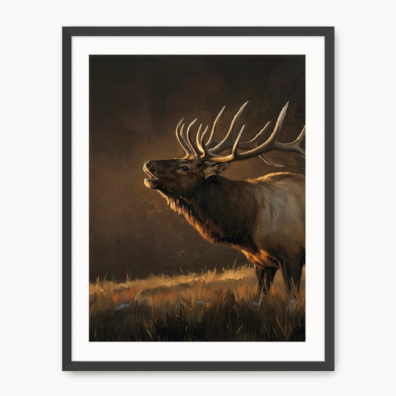 Moody Earth Tone Elk Wildlife Painting - Sage and Rose Prints