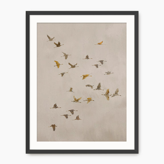 Flock of Birds Tan Japandi Watercolor - Sage and Rose Prints