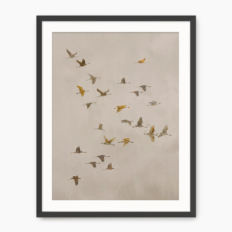 Flock of Birds Tan Japandi Watercolor - Sage and Rose Prints