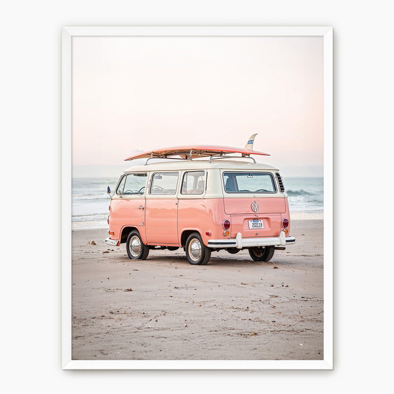 Retro VW Van on the Beach - Sage and Rose Prints