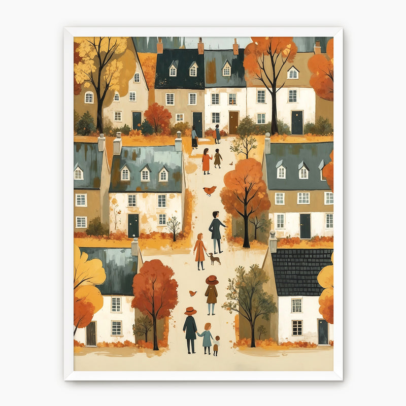 Cozy Fall Village Folk Fall Art Print - Sage and Rose Prints