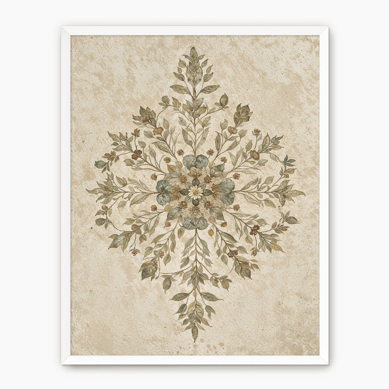 Geometric Flower Motif Watercolor - Sage and Rose Prints