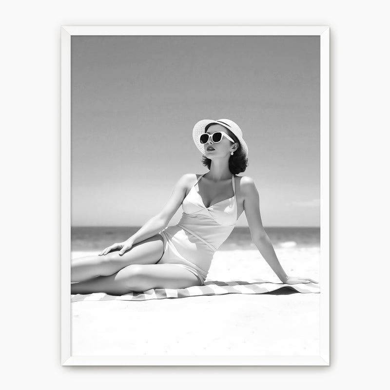 Woman Sunbathing Monochrome Photo Print No1 - Sage and Rose Prints