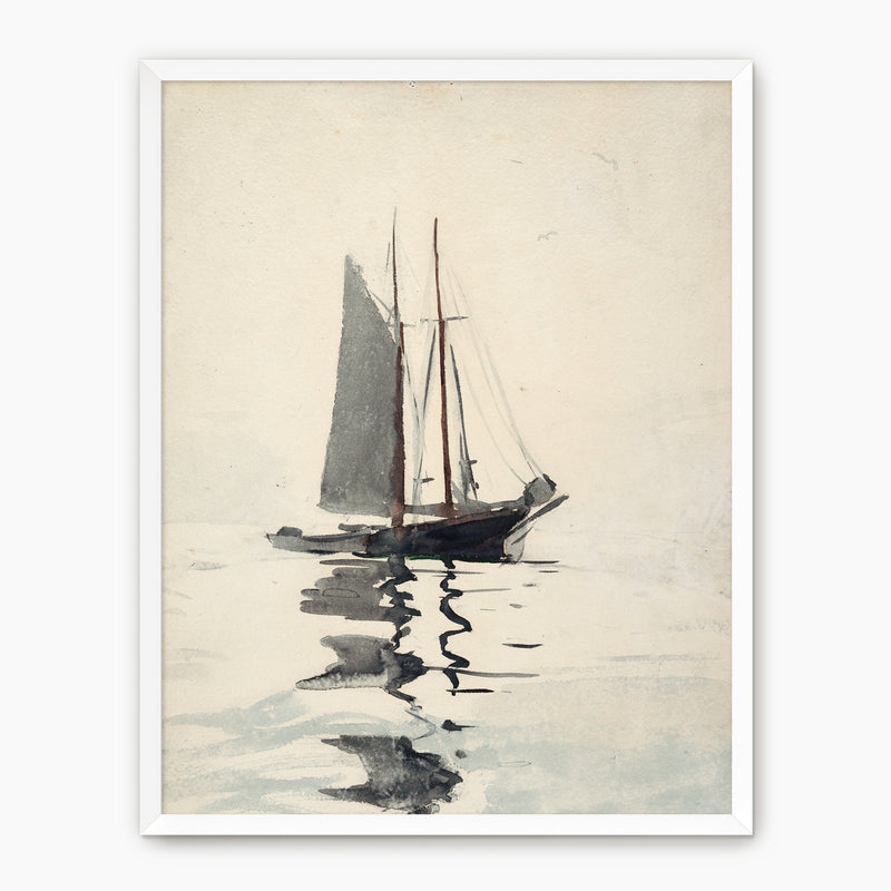 Neutral Sailboat Watercolor Print - Sage and Rose Prints