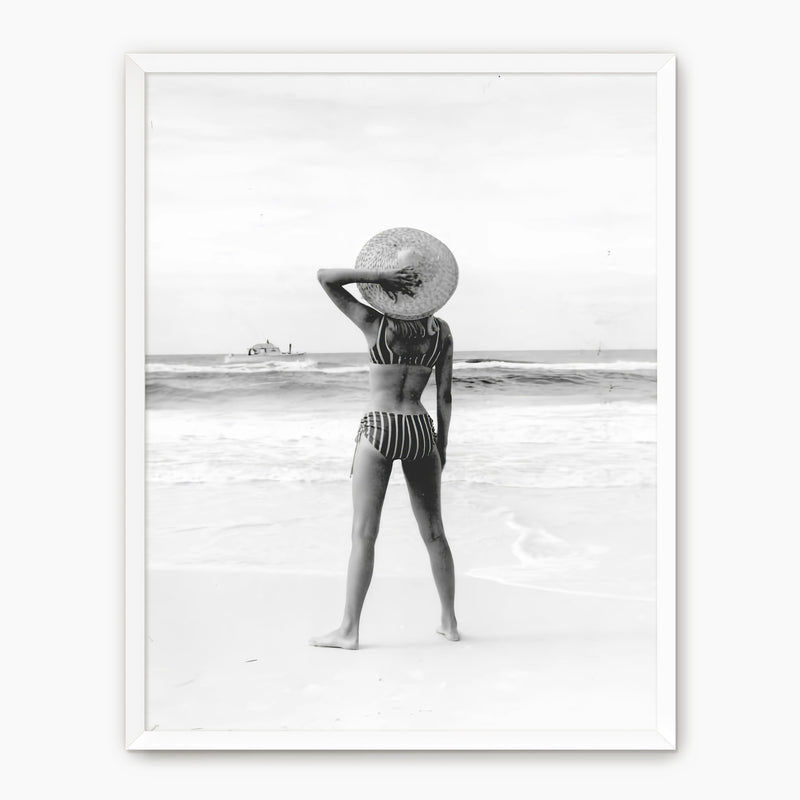 Woman On the Beach Retro Photo No1 - Sage and Rose Prints