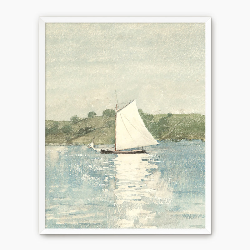 Sage and Light Blue Coastal Sailboat Art - Sage and Rose Prints
