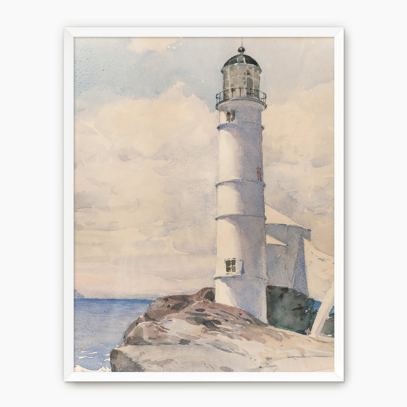 Lighthouse Watercolor Print in Pastel Blues - Sage and Rose Prints