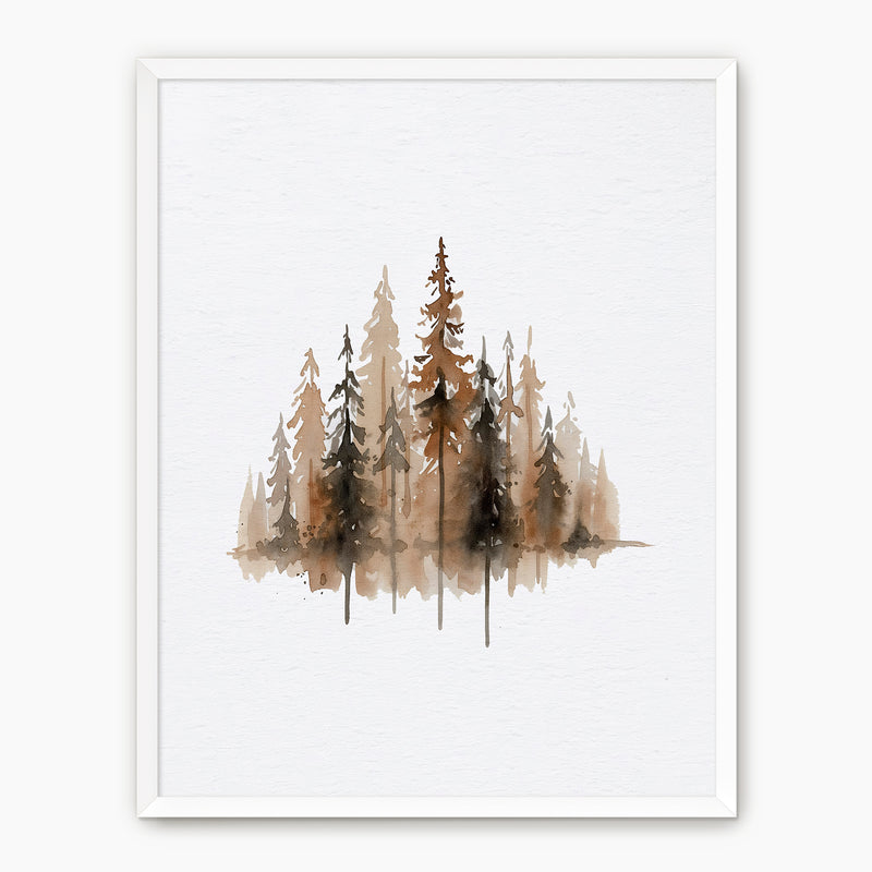 Earth Tone Trees Watercolor Painting - Sage and Rose Prints