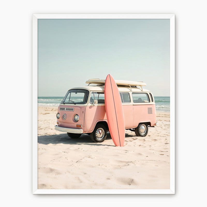 Sepia Surfer Van on the Beach - Sage and Rose Prints