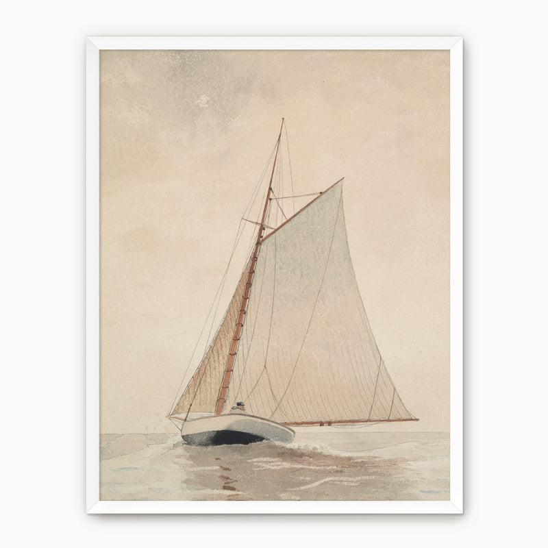 Vintage Beige Sailboat Print - Sage and Rose Prints