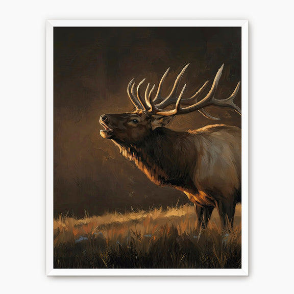 Moody Earth Tone Elk Wildlife Painting - Sage and Rose Prints