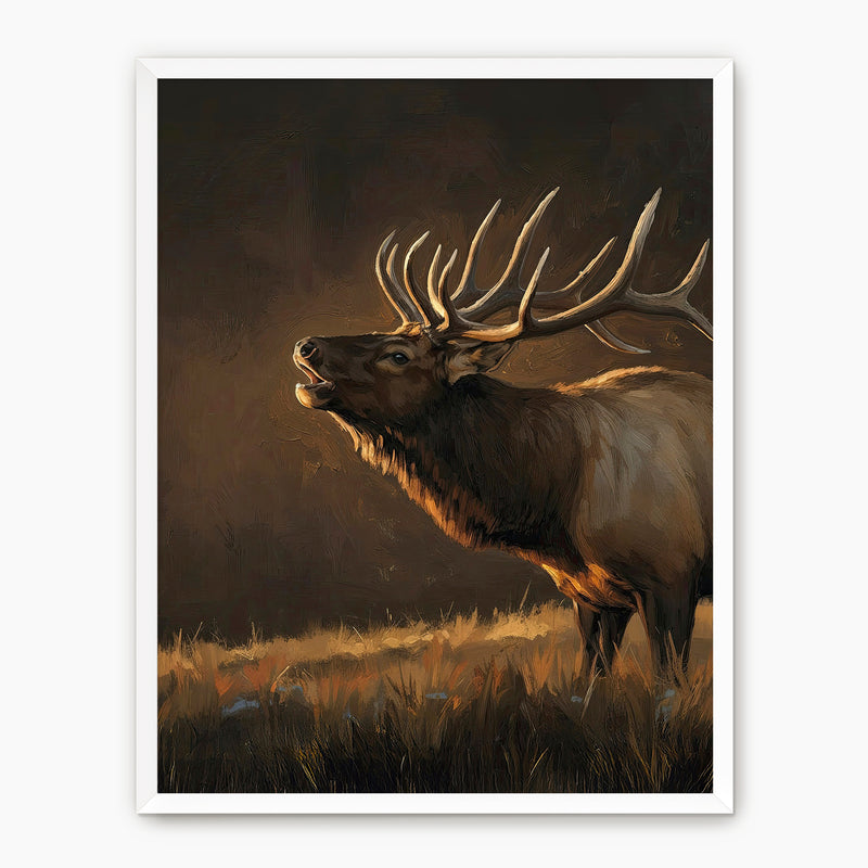 Moody Earth Tone Elk Wildlife Painting - Sage and Rose Prints