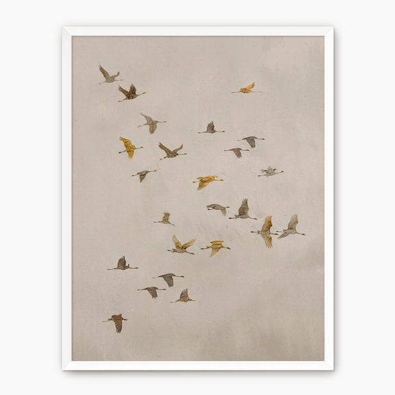 Flock of Birds Tan Japandi Watercolor - Sage and Rose Prints