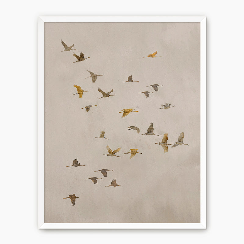 Flock of Birds Tan Japandi Watercolor - Sage and Rose Prints