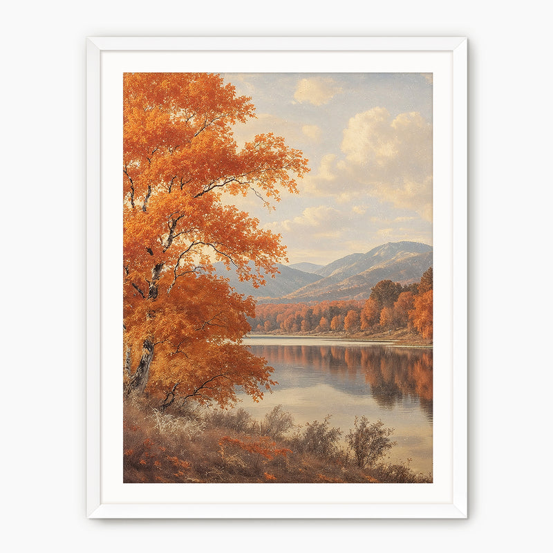 Vintage style fall landscape painting print, fall artwork with wood frame, fall wall art, fall forest, autumn trees, vintage style, Old Masters, rustic, fall painting, fall wall decor in burnt orange and light beige, Sage & Rose Prints