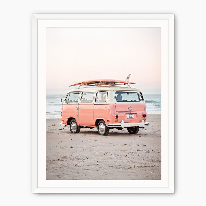 Retro VW Van on the Beach - Sage and Rose Prints