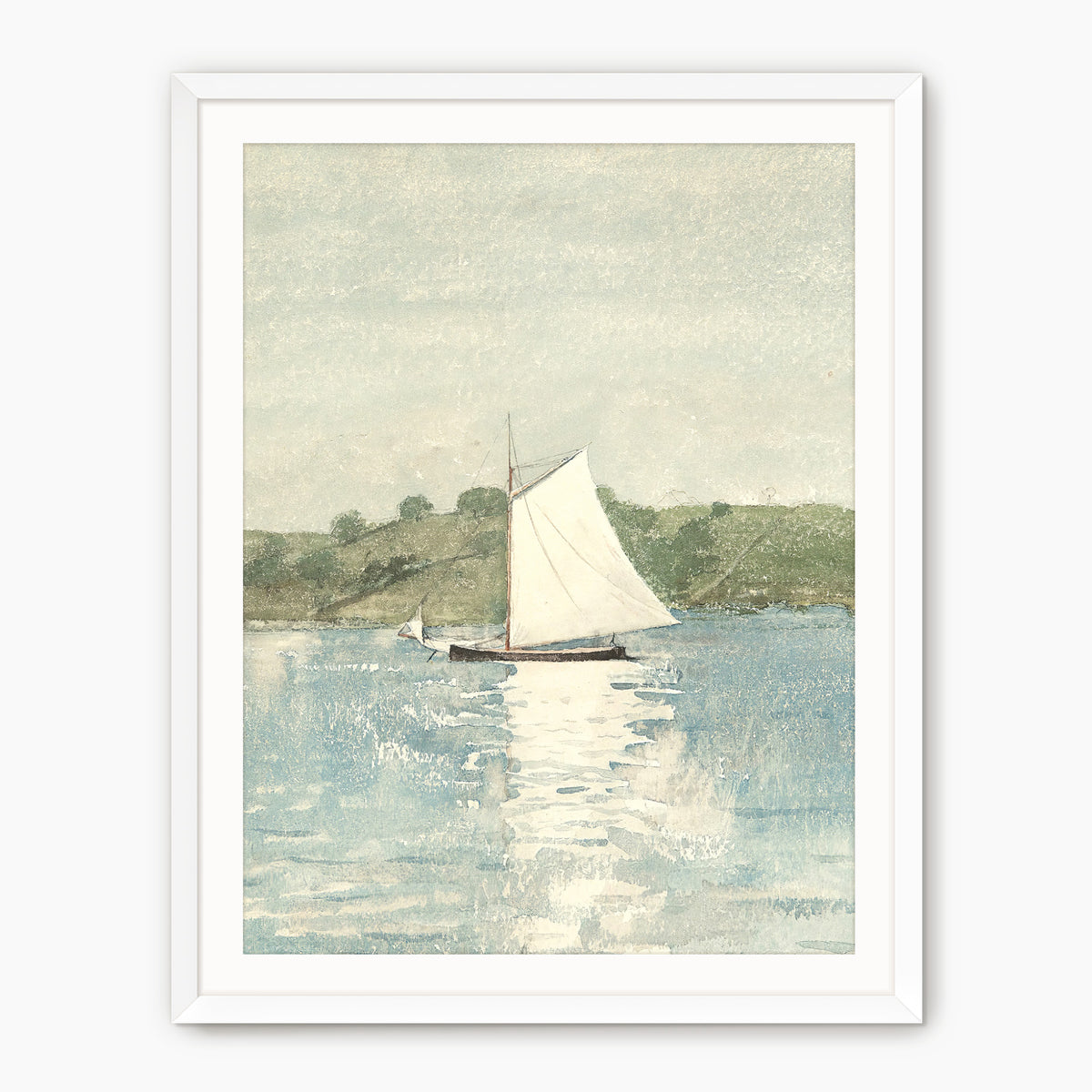 Sage and Light Blue Coastal Sailboat Art - Sage and Rose Prints