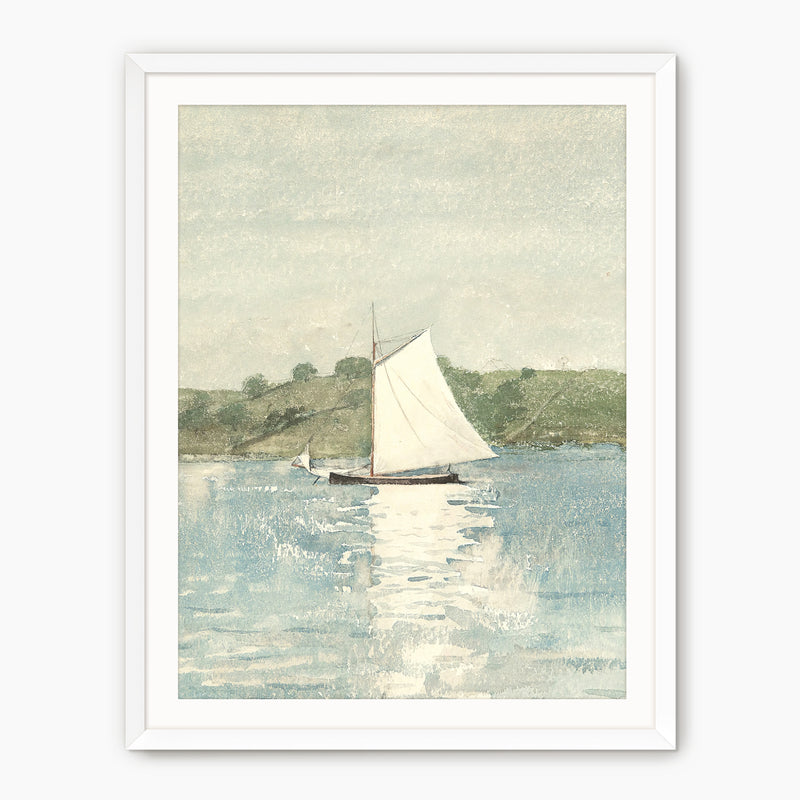 Sage and Light Blue Coastal Sailboat Art - Sage and Rose Prints
