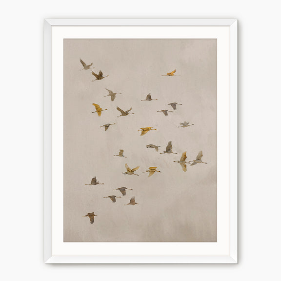 Flock of Birds Tan Japandi Watercolor - Sage and Rose Prints