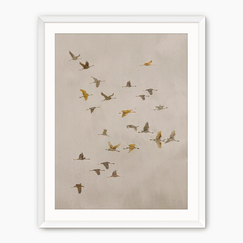 Flock of Birds Tan Japandi Watercolor - Sage and Rose Prints
