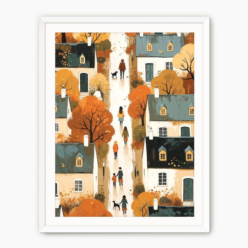 Nostalgic Village Folk Art Fall Wall Art - Sage and Rose Prints