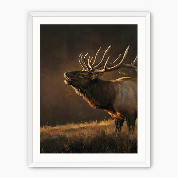 Moody Earth Tone Elk Wildlife Painting - Sage and Rose Prints