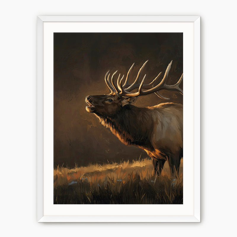 Moody Earth Tone Elk Wildlife Painting - Sage and Rose Prints