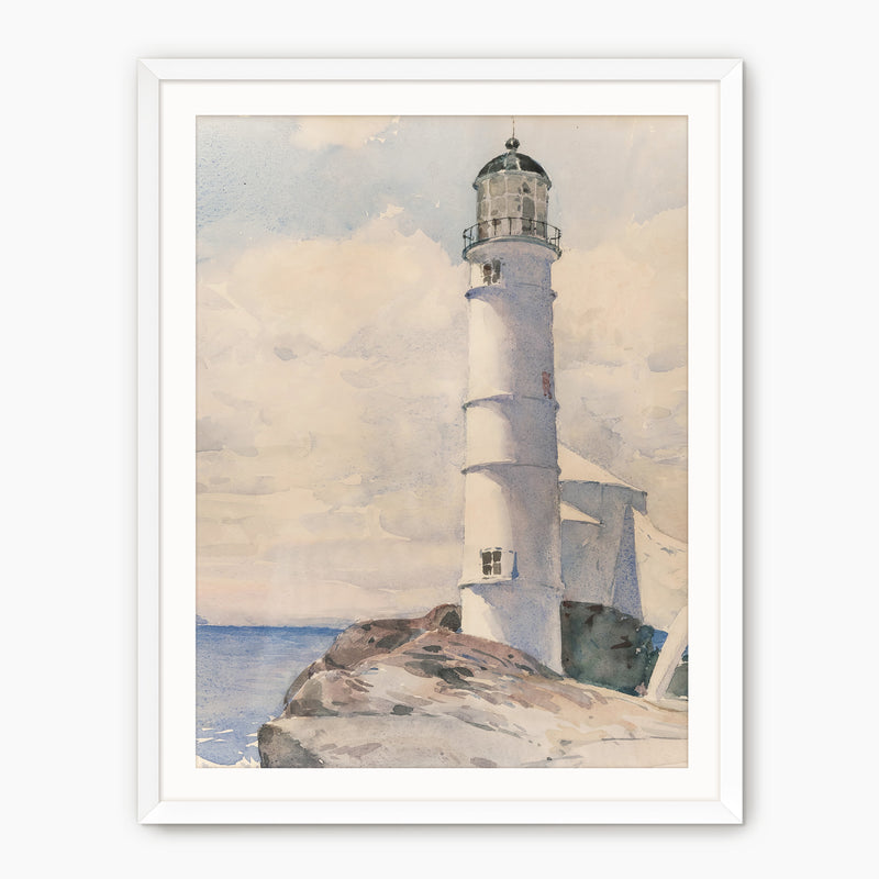 Lighthouse Watercolor Print in Pastel Blues - Sage and Rose Prints