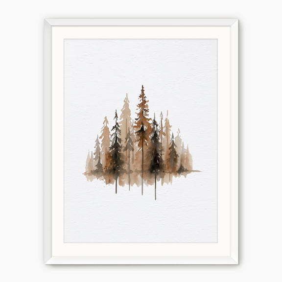 Earth Tone Trees Watercolor Painting - Sage and Rose Prints
