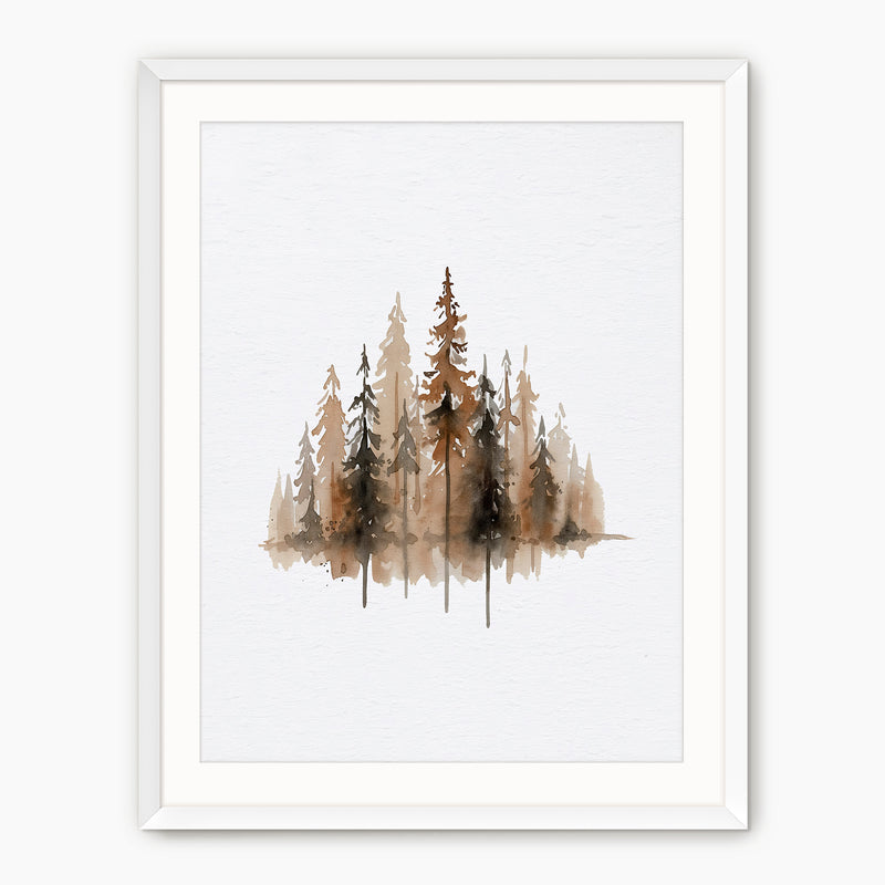 Earth Tone Trees Watercolor Painting - Sage and Rose Prints