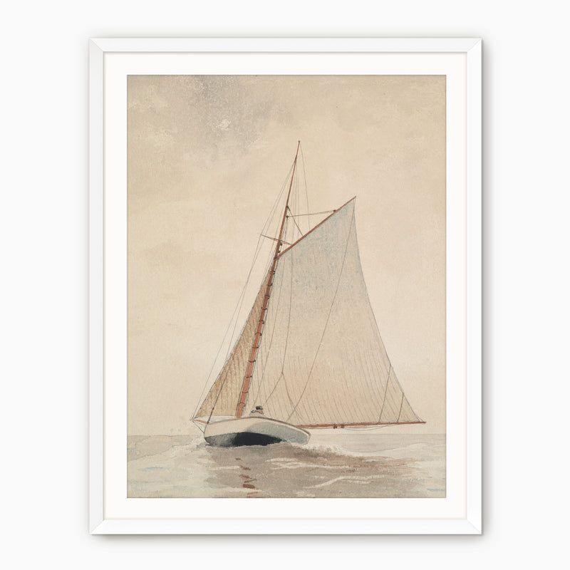 Vintage Beige Sailboat Print - Sage and Rose Prints