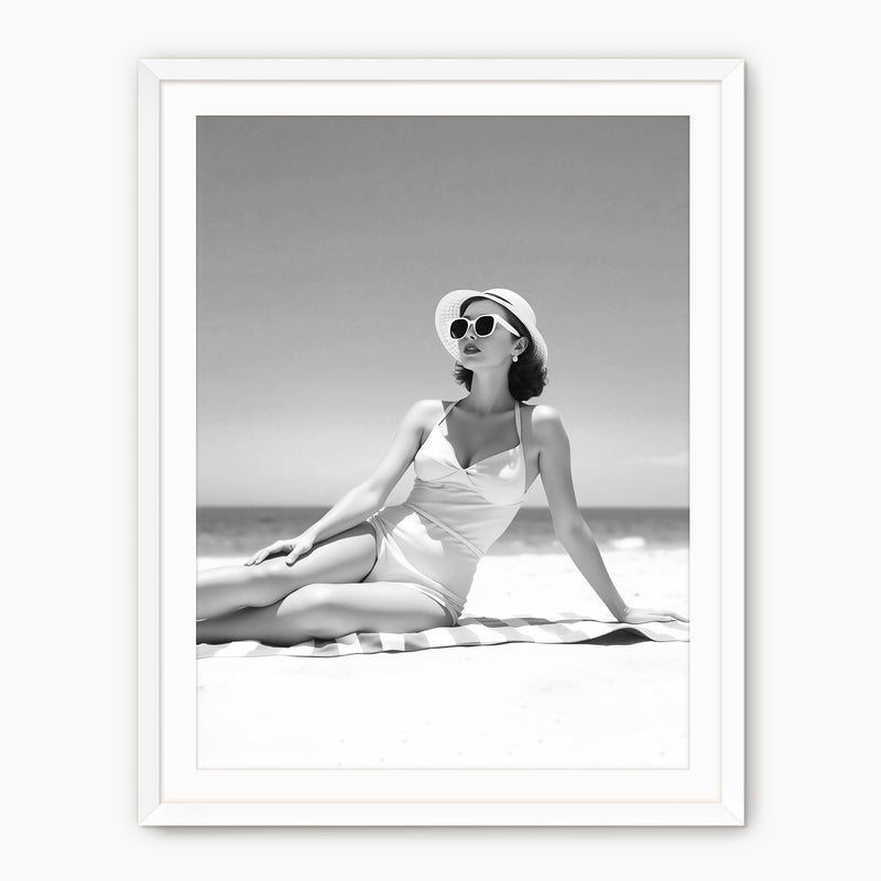 Woman Sunbathing Monochrome Photo Print No1 - Sage and Rose Prints